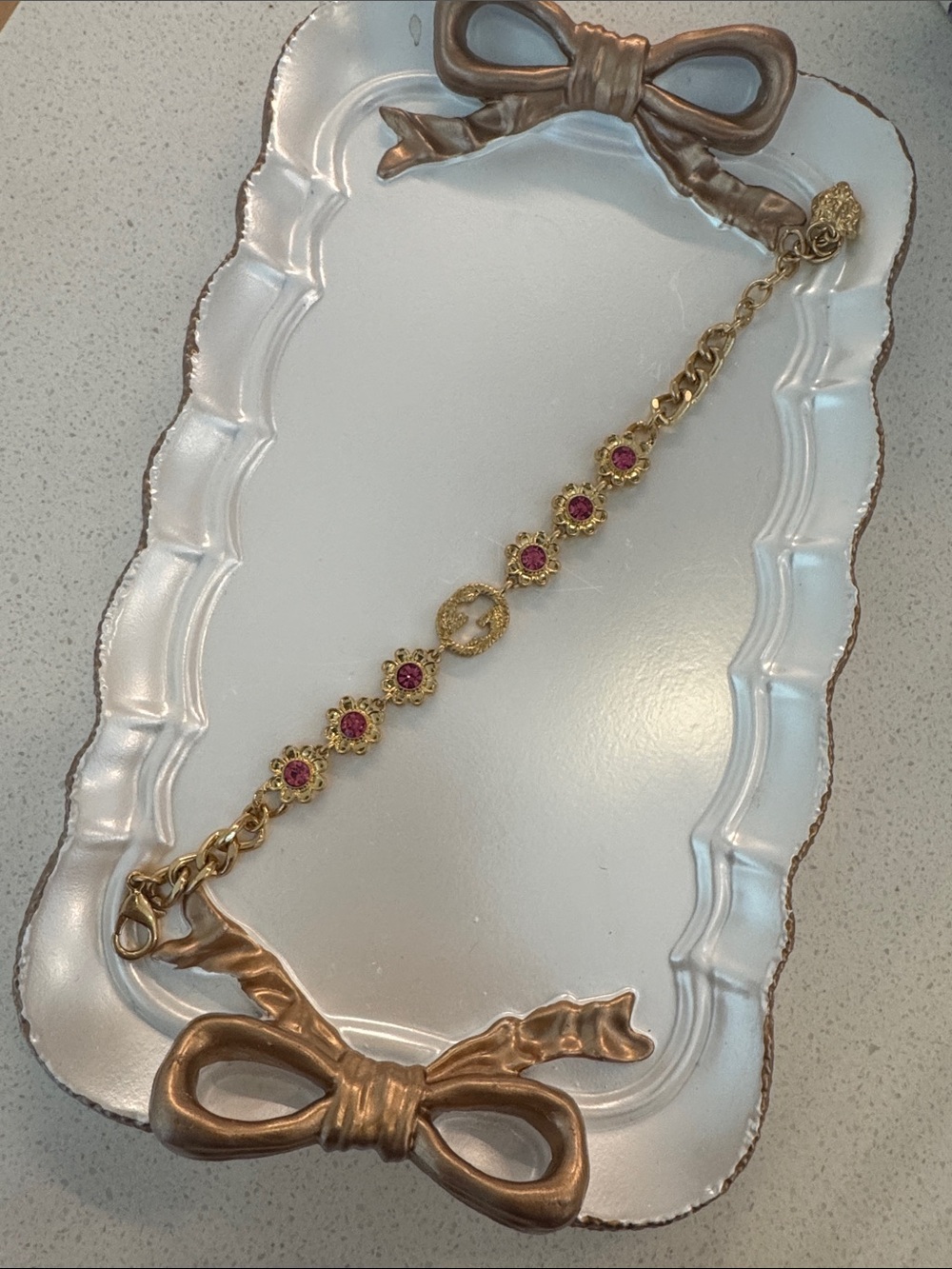 Gold Bracelet with Pink Stones